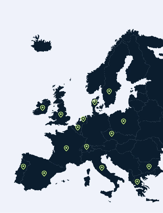 Kort over datacentre i Europa